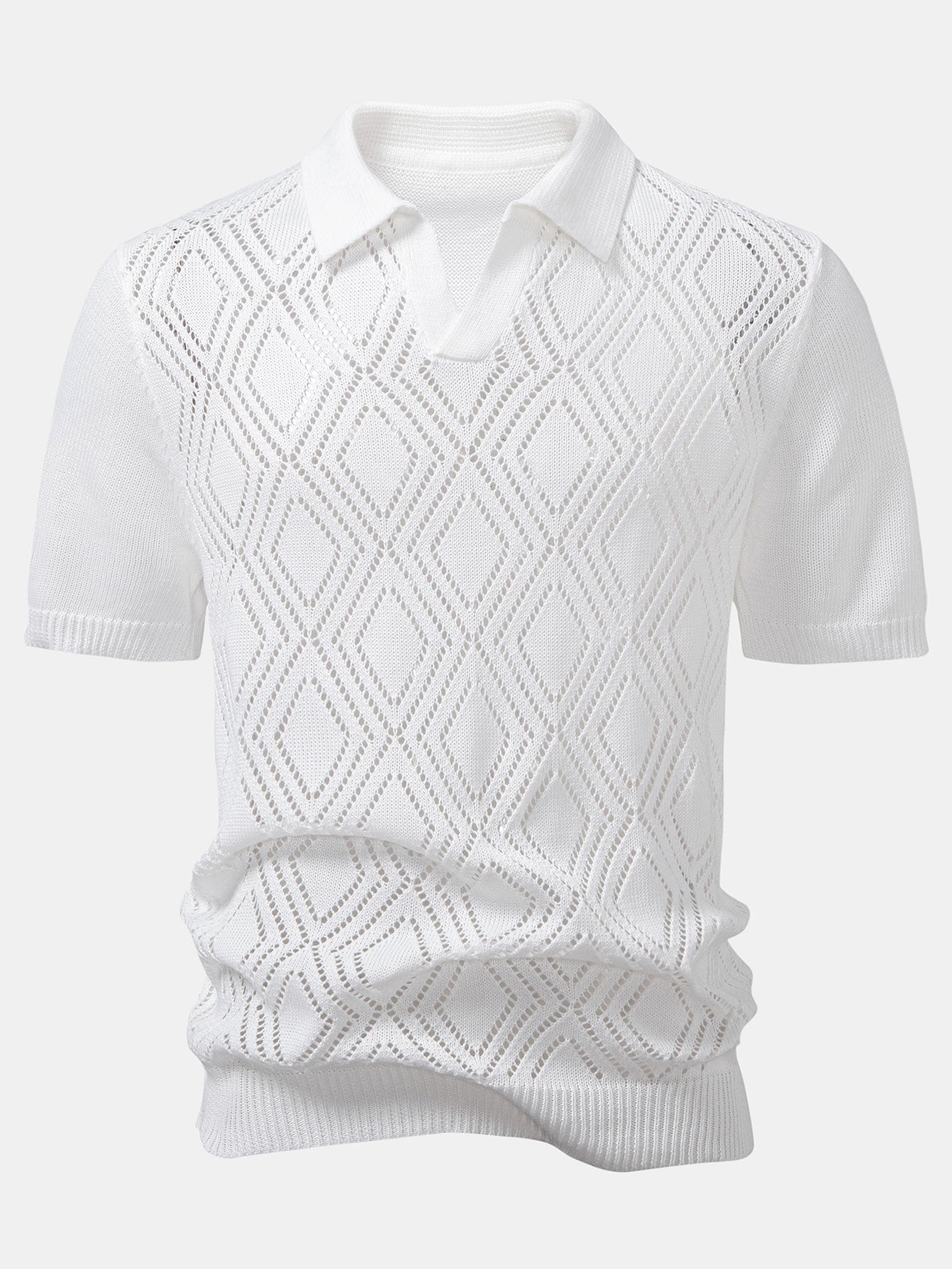 Geometric Crochet V Neck Polo Shirt