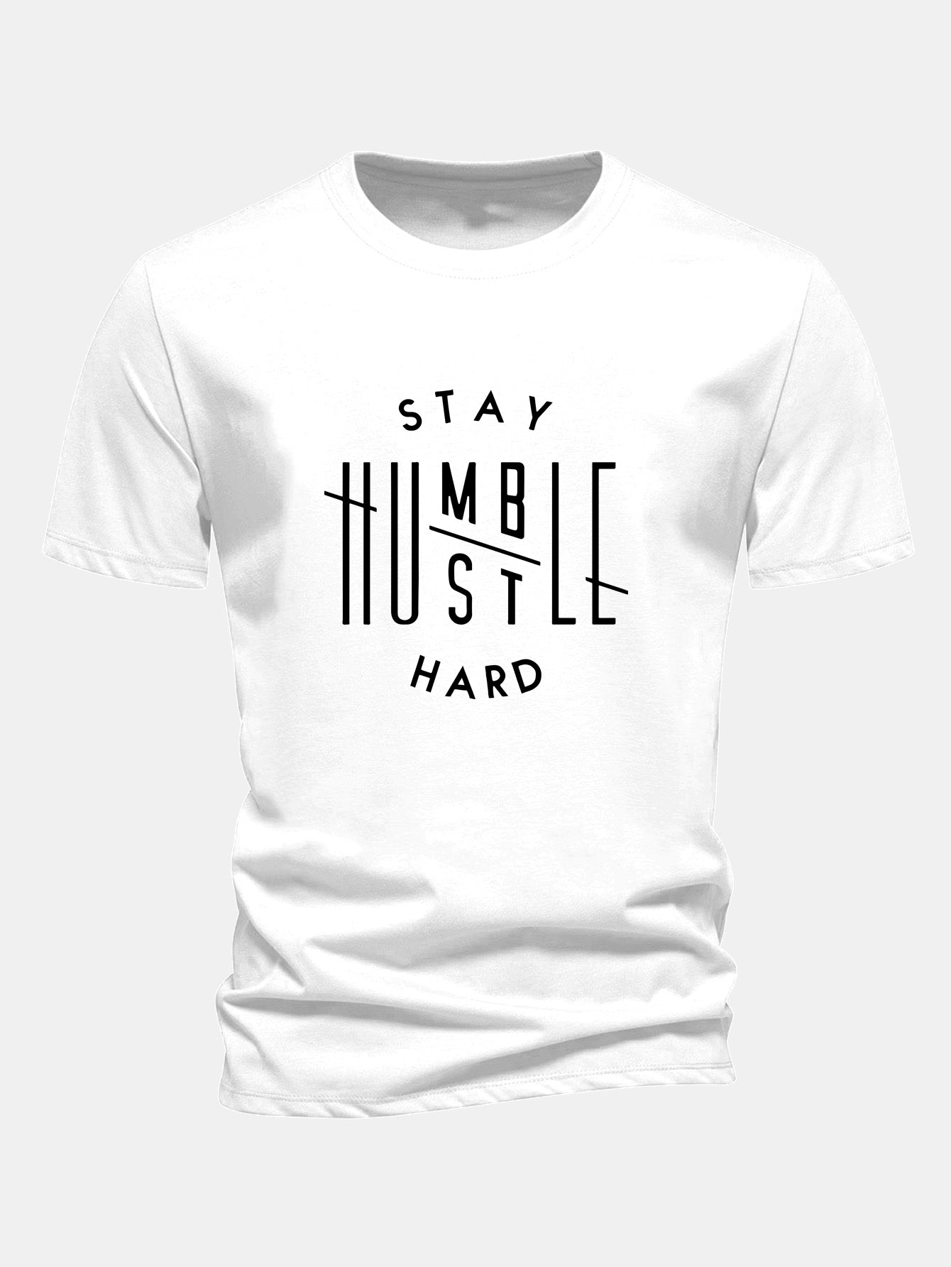 Regular Fit Stay Humble Hustle Hard Print Cotton T-Shirt