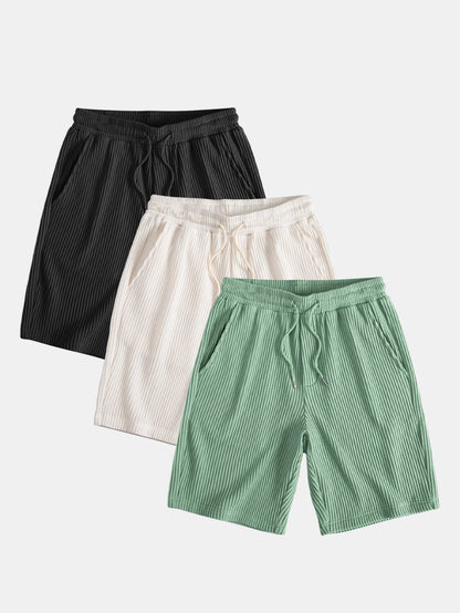 3 Pieces Drawstring Knitted Waffle Shorts