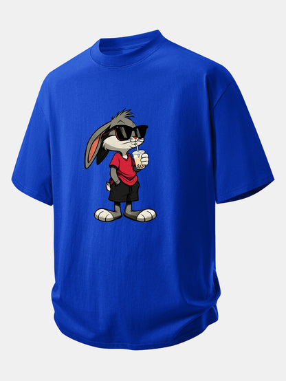 Relax Fit Cartoon Rabbit Print Cotton T-Shirt