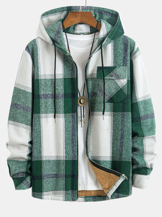 Teddy Lined Flannel Plaid Hooded Shirt