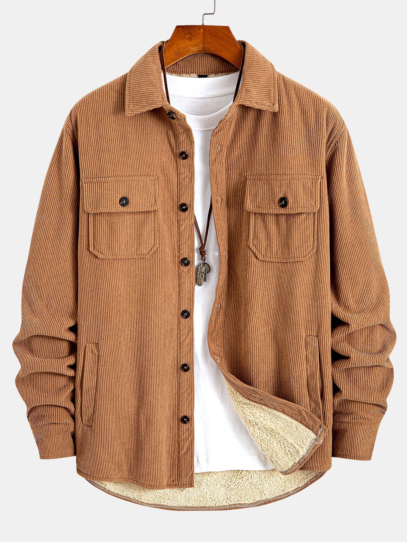Teddy Lined Corduroy Button Up Overshirt