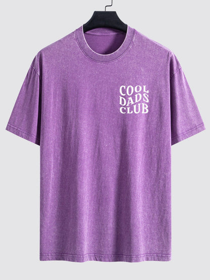 Cool Dads Club Print Washed Distressed Drop Shoulder T-Shirt