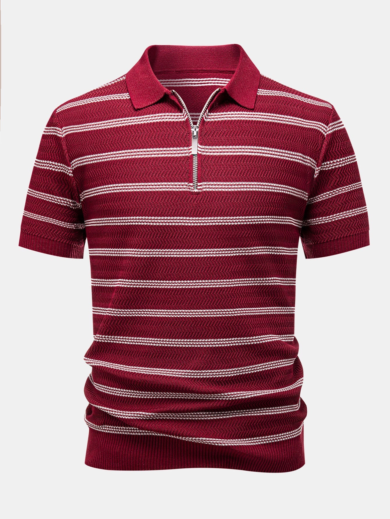 Striped Zipper Knit Polo
