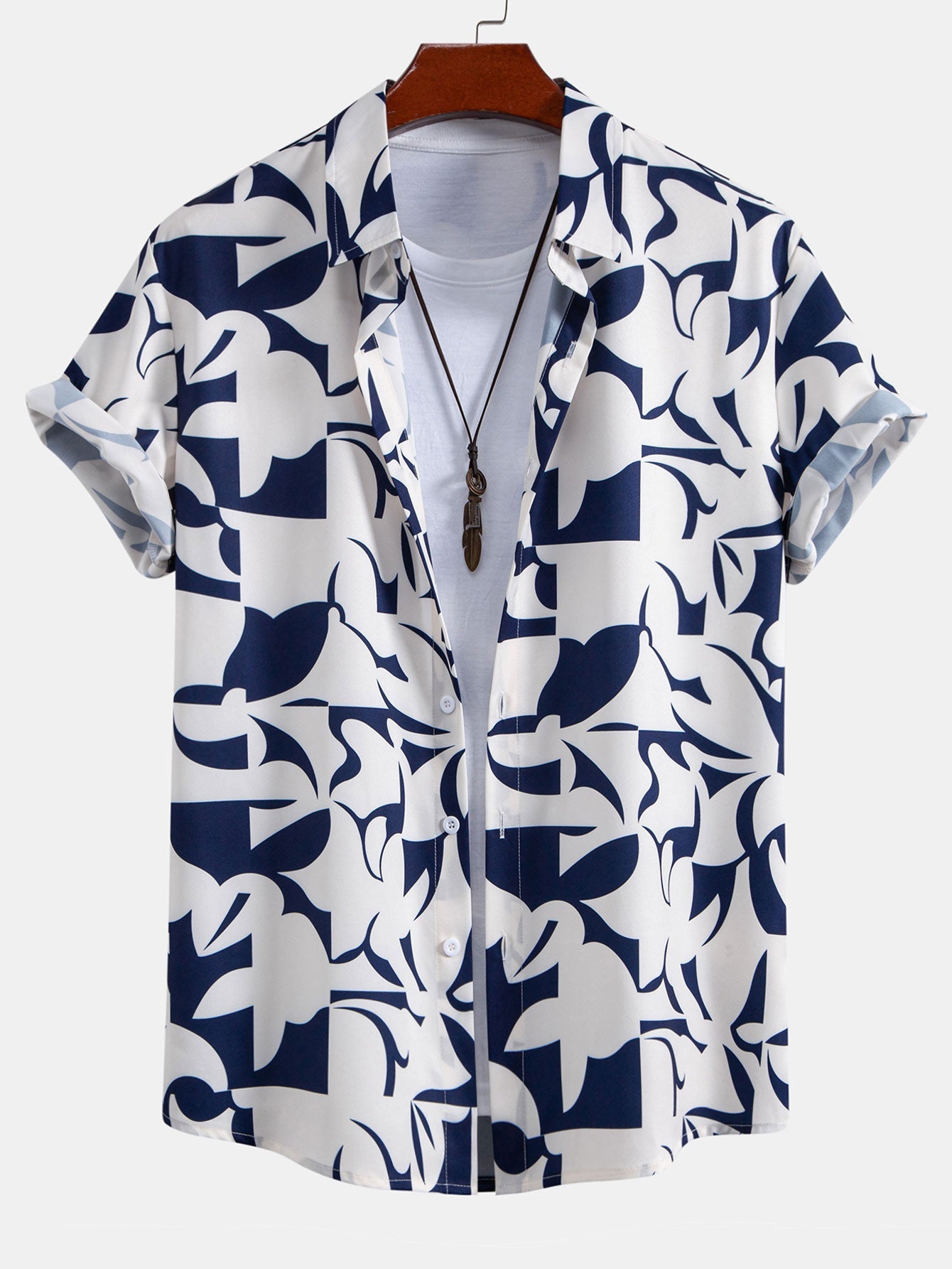 Color Block Print Button Up Shirt
