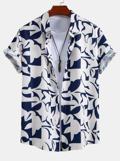 Color Block Print Button Up Shirt