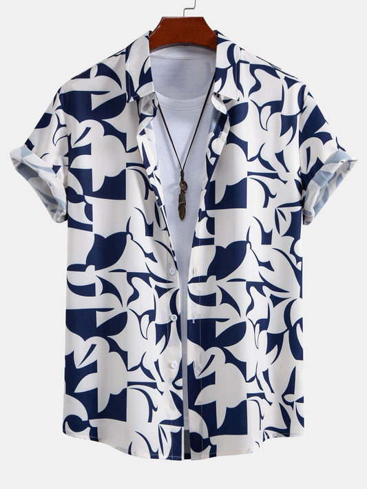 Color Block Print Button Up Shirt