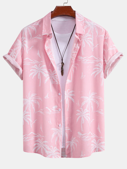 Palm Tree Island Print Button Up Shirt