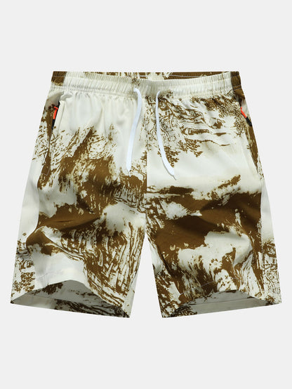 Ink Print Zipper Pocket Shorts