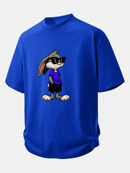 Relax Fit Sunglasses Rabbit Print Cotton T-Shirt