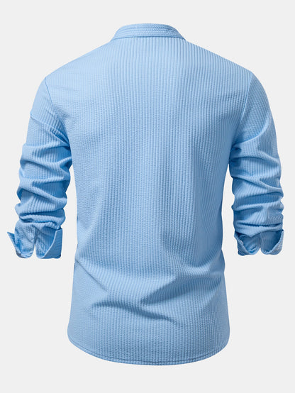 Long Sleeve Muscle Fit Ribbed Stand Collar Shirt