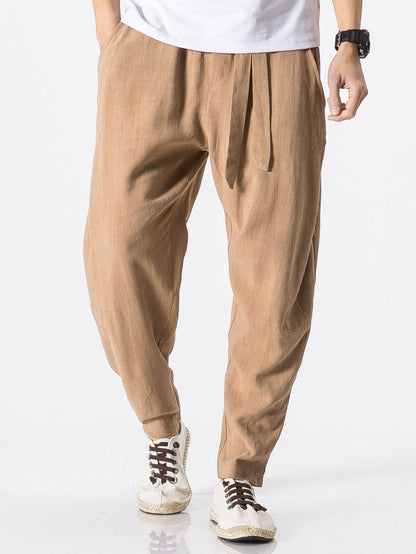 Detachable Belt Relax Fit Linen And Cotton Blend Harem Pants