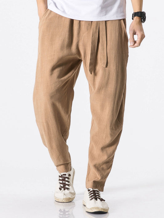 Detachable Belt Relax Fit Linen And Cotton Blend Harem Pants