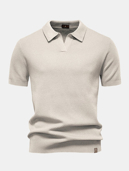 Pineapple Texture Knit V Neck Polo
