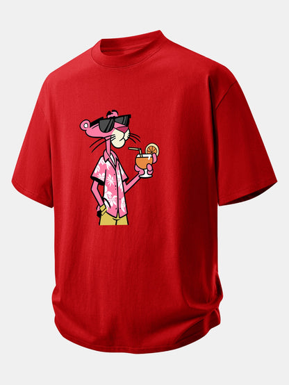 Relax Fit Vacation Pink Panther Print Cotton T-Shirt