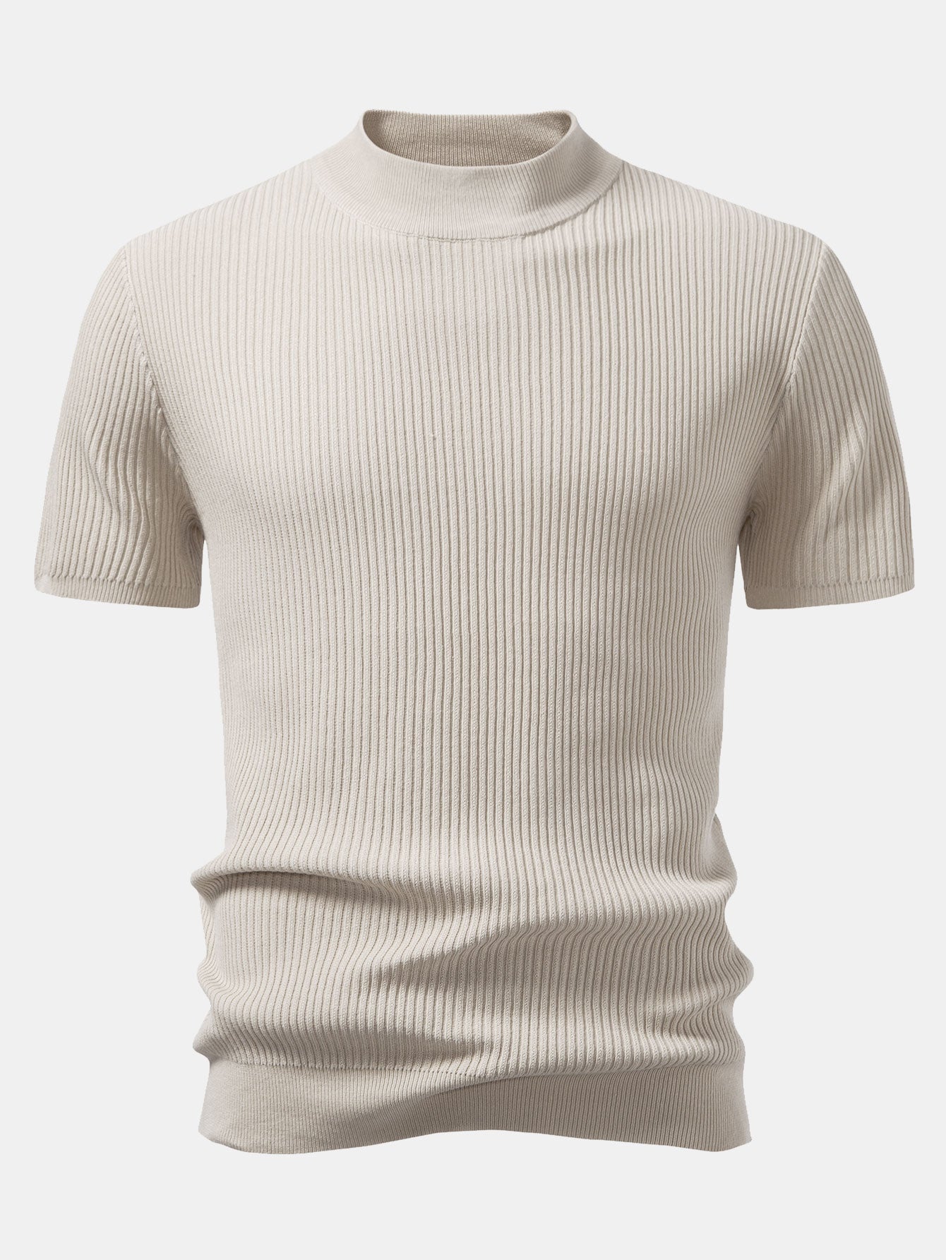 3 Pieces Ribbed Mock Neck Knit T-Shirt