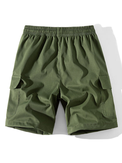 3 Pieces Solid Color Cargo Drawstring Shorts
