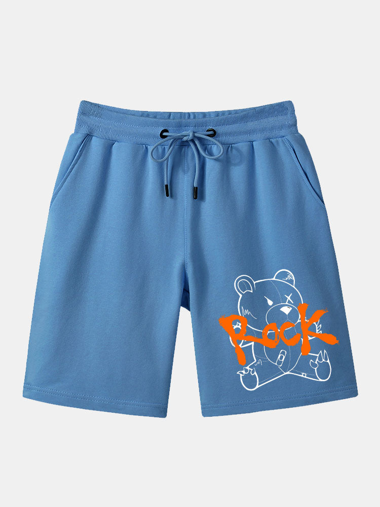 Rock Bear Print Mid Length Shorts