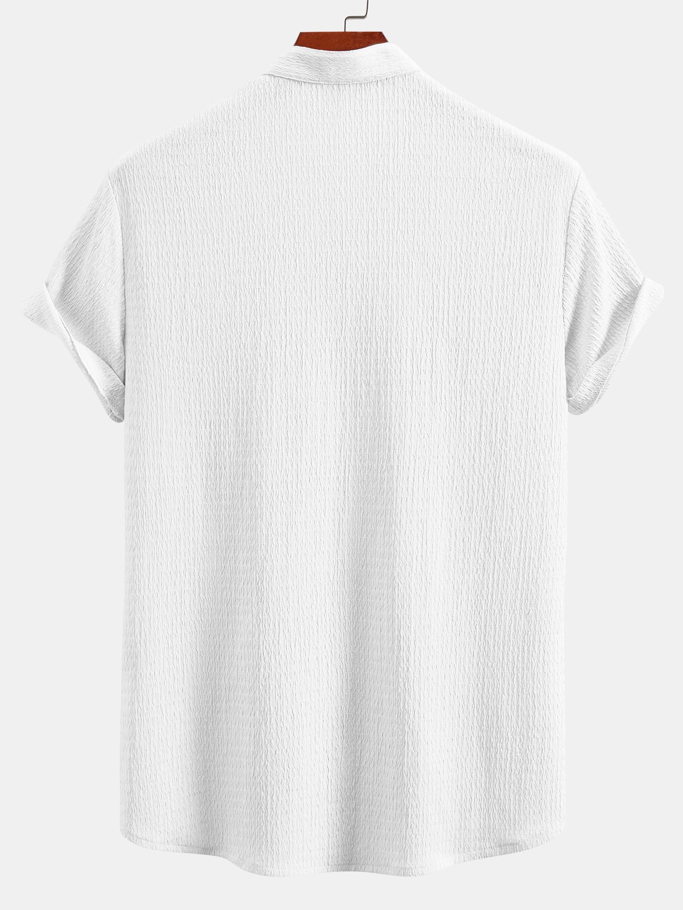 Muscle Fit Crinkled Textured Stand Collar Shirt