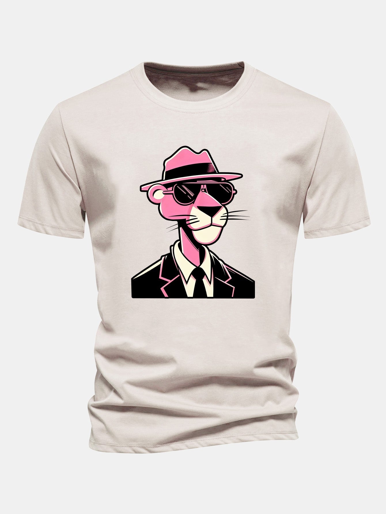 Regular Fit Pink Panther Gentleman Print Cotton T-Shirt