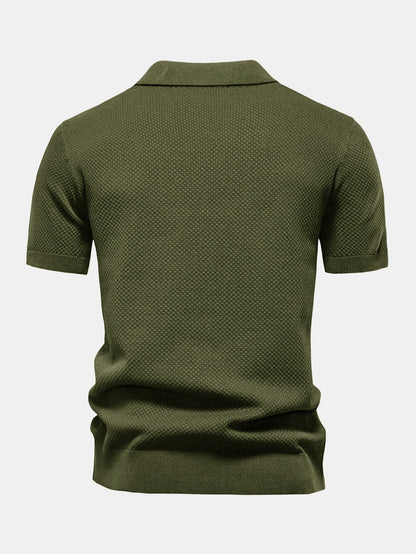 Pineapple Texture Knit V Neck Polo Shirt