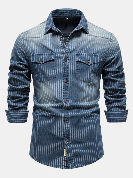 Stripe Washed Denim Shirt With Pockets