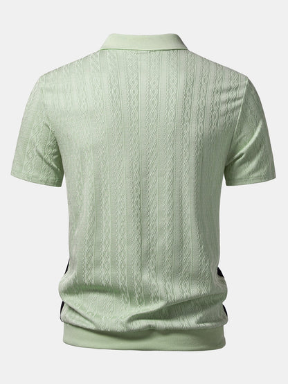 Two Tone Twisted Jacquard Zipper Knit Polo