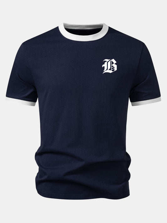 Gothic Letter Print Contrast Ringer T-Shirt