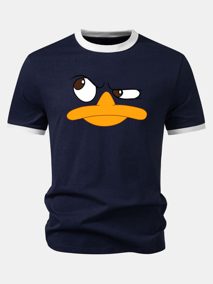 Emoji Duck Print Contrast Ringer T-Shirt