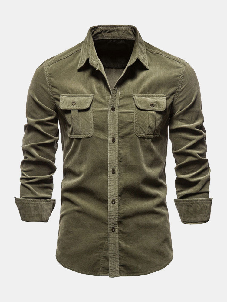 Regular Fit Cotton Corduroy Shirt With Pockets