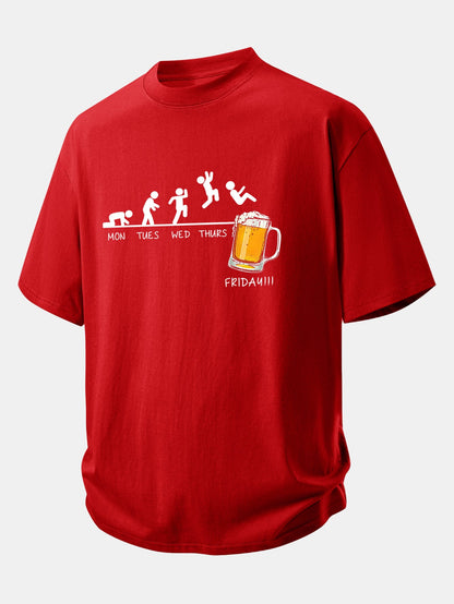 Relax Fit Beer Weekly Plan Print Cotton T-Shirt