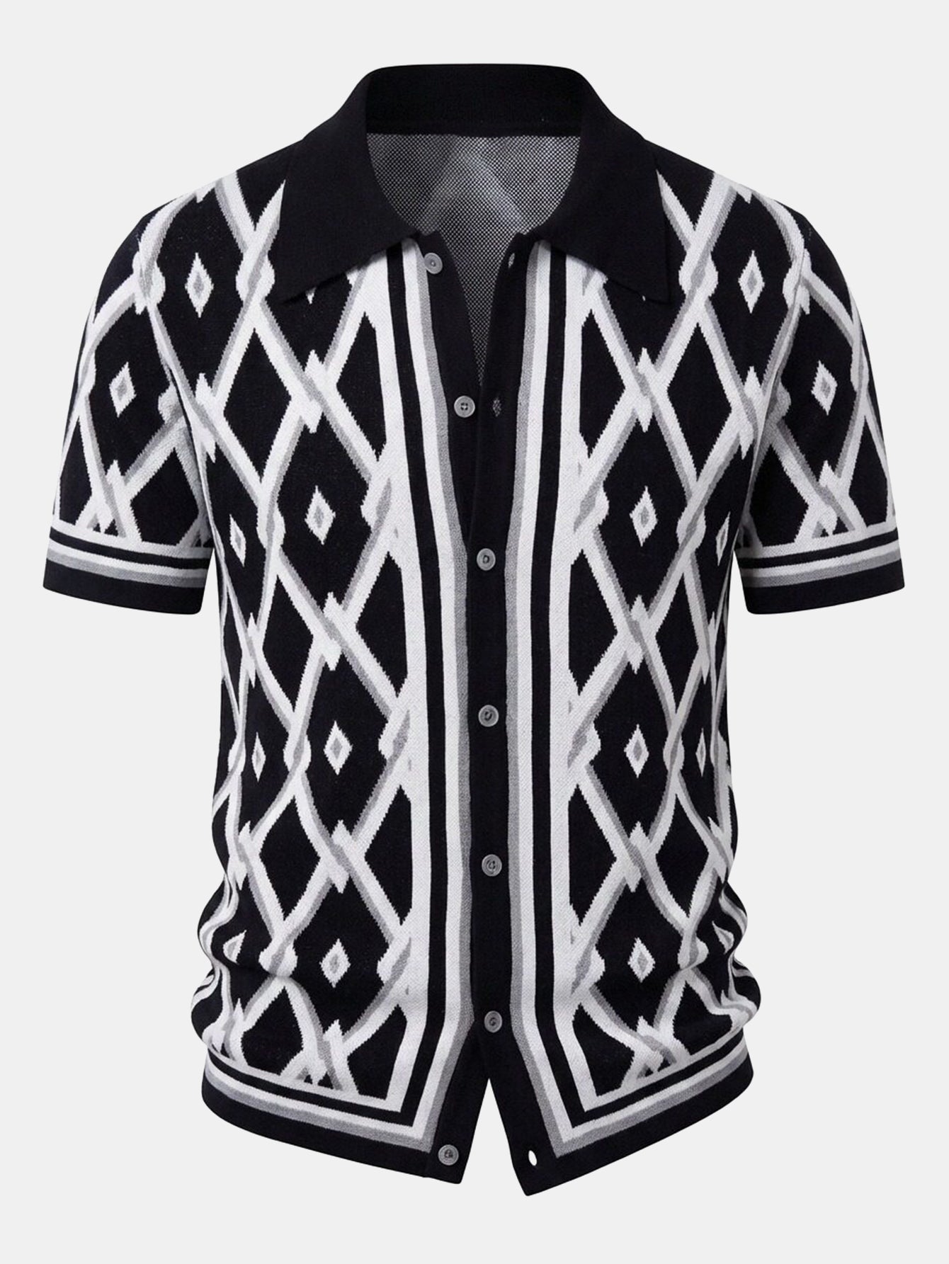 Retro Rhombus Geometric Knit Shirt