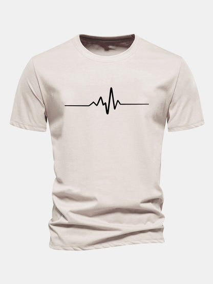 Regular Fit Heartbeat Flatline Print Cotton T-Shirt