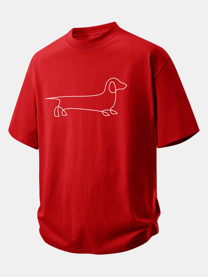 Relax Fit Line Dachshund Print Cotton T-Shirt