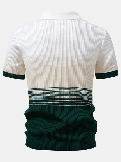 Striped Gradient Knitted Polo Shirt