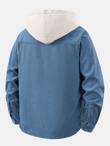 Long Sleeved Contrast Corduroy Hooded Shirt