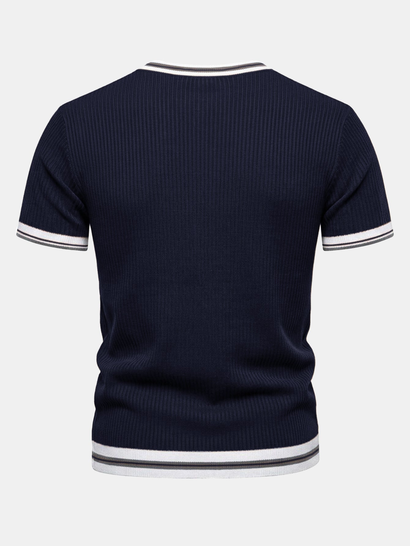 Textured Contrast Crew Neck Knit T-Shirt