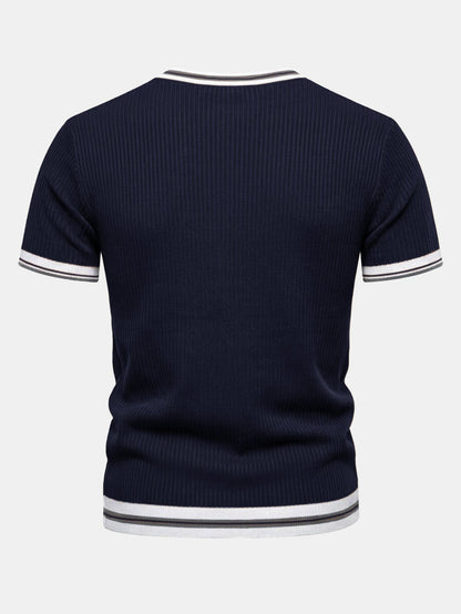Textured Contrast Crew Neck Knit T-Shirt