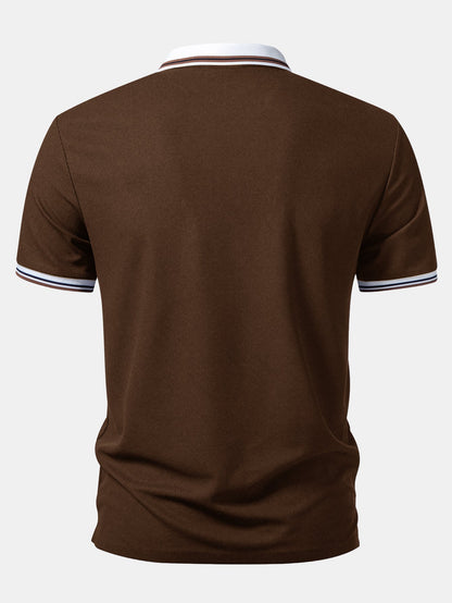 Contrast Trim Waffle Johnny Collar Polo