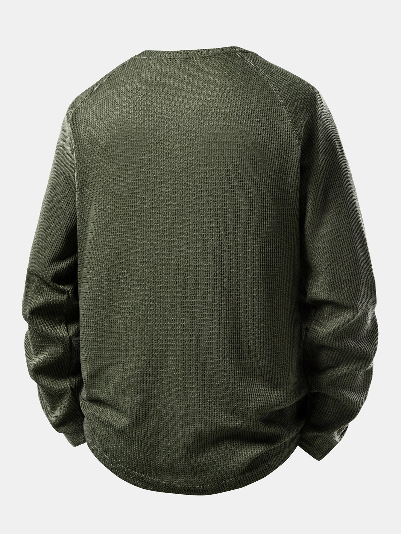 Long Sleeve Arc Hem Waffle Henley Shirt