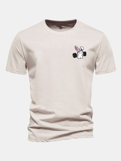 Regular Fit Fitness Rabbit Print Cotton T-Shirt