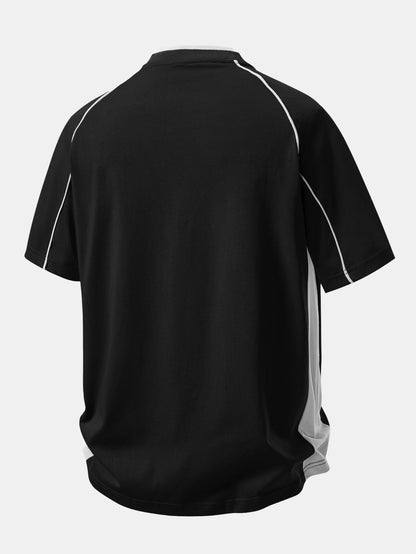 Contrast Piping V-Neck Raglan Sleeve T-Shirt