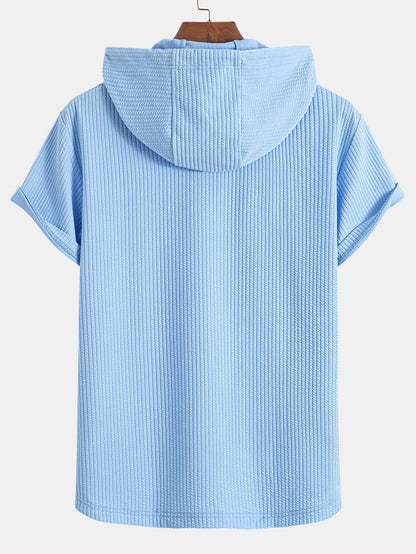 Kangaroo Pocket Ribbed Hooded T-Shirt