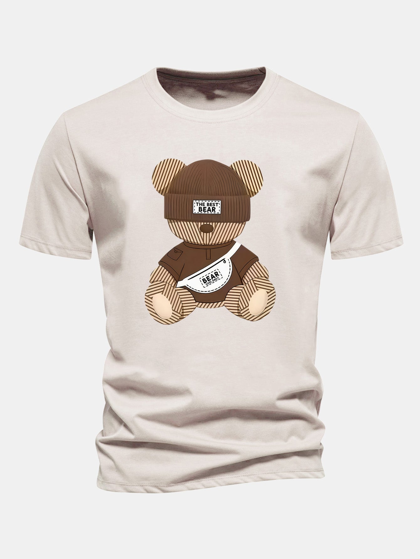 Regular Fit Stripe Bear Print Cotton T-Shirt