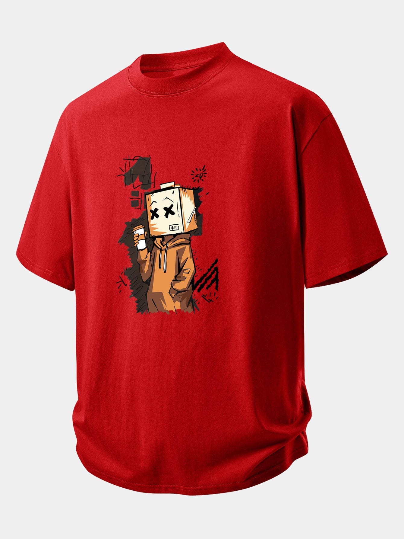 Relax Fit Cartoon Box Head Print Cotton T-Shirt