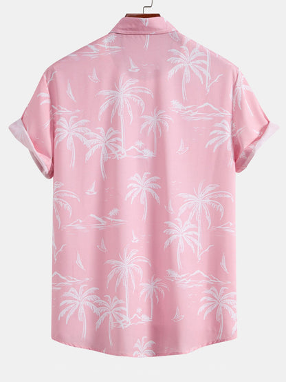 Palm Tree Island Print Button Up Shirt