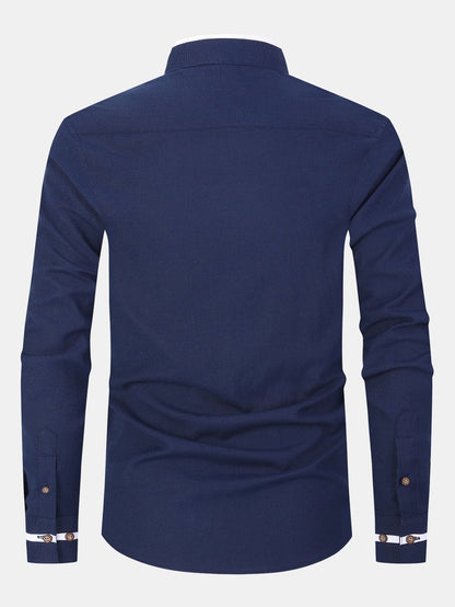 Long Sleeve Contrast Stand Collar Oxford Shirt