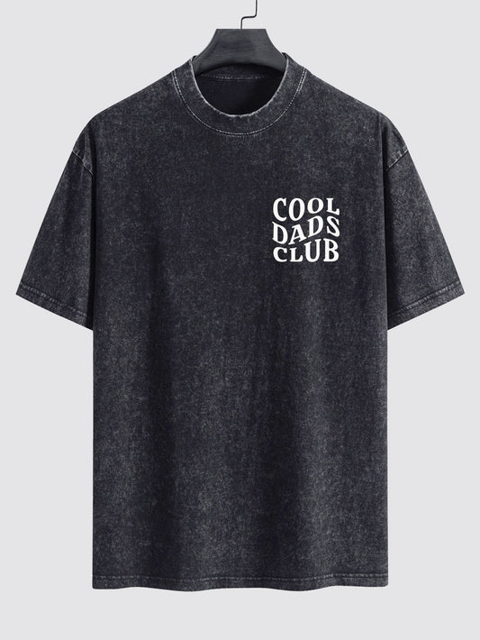 Cool Dads Club Print Washed Distressed Drop Shoulder T-Shirt
