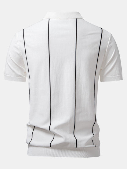 Stripe Zip Up Knitted Polo Shirt