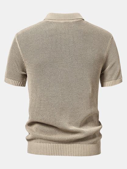 Eyelet Zip Up Knit Polo Shirt